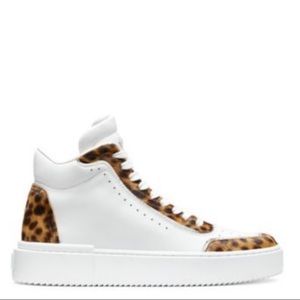 Stuart Weitzman Ryan High Top Sneaker  (white with cheetah pattern) size 8.5